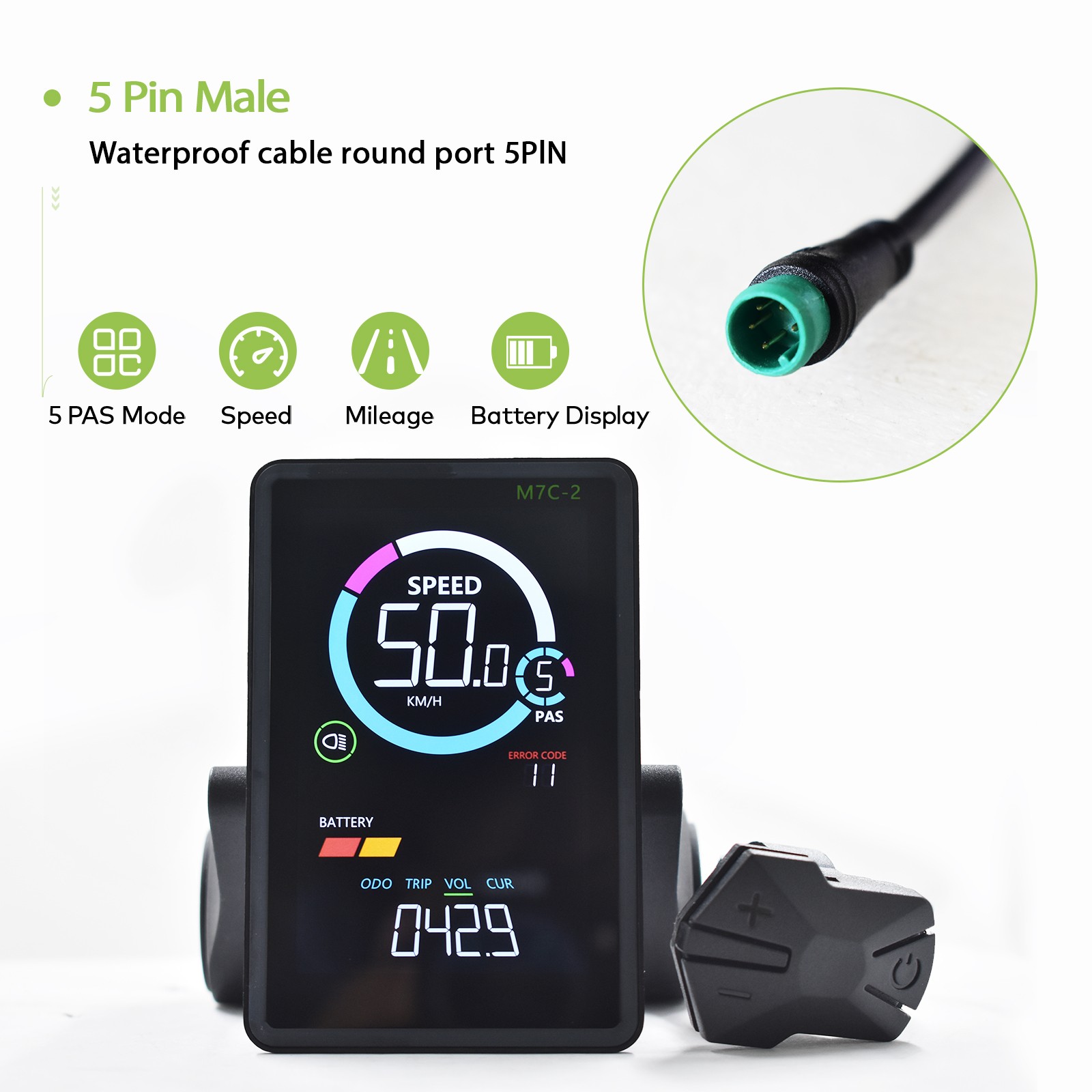 Compact Waterproof M7C-2 Ebike Display with UART 2 Backlit Electric Bike LCD