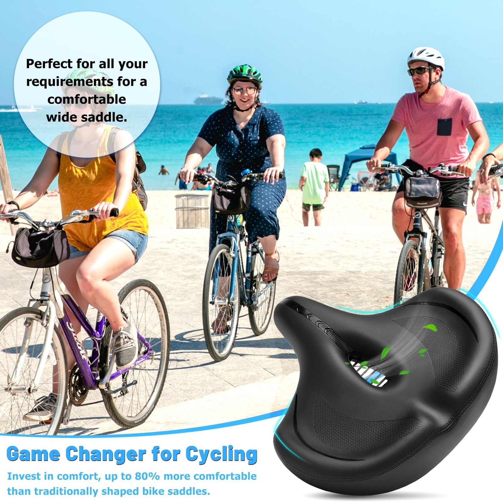 Asiento De Bicicleta Extra Ancho Para Ciclismo Estacionario Y Ciudad Pro