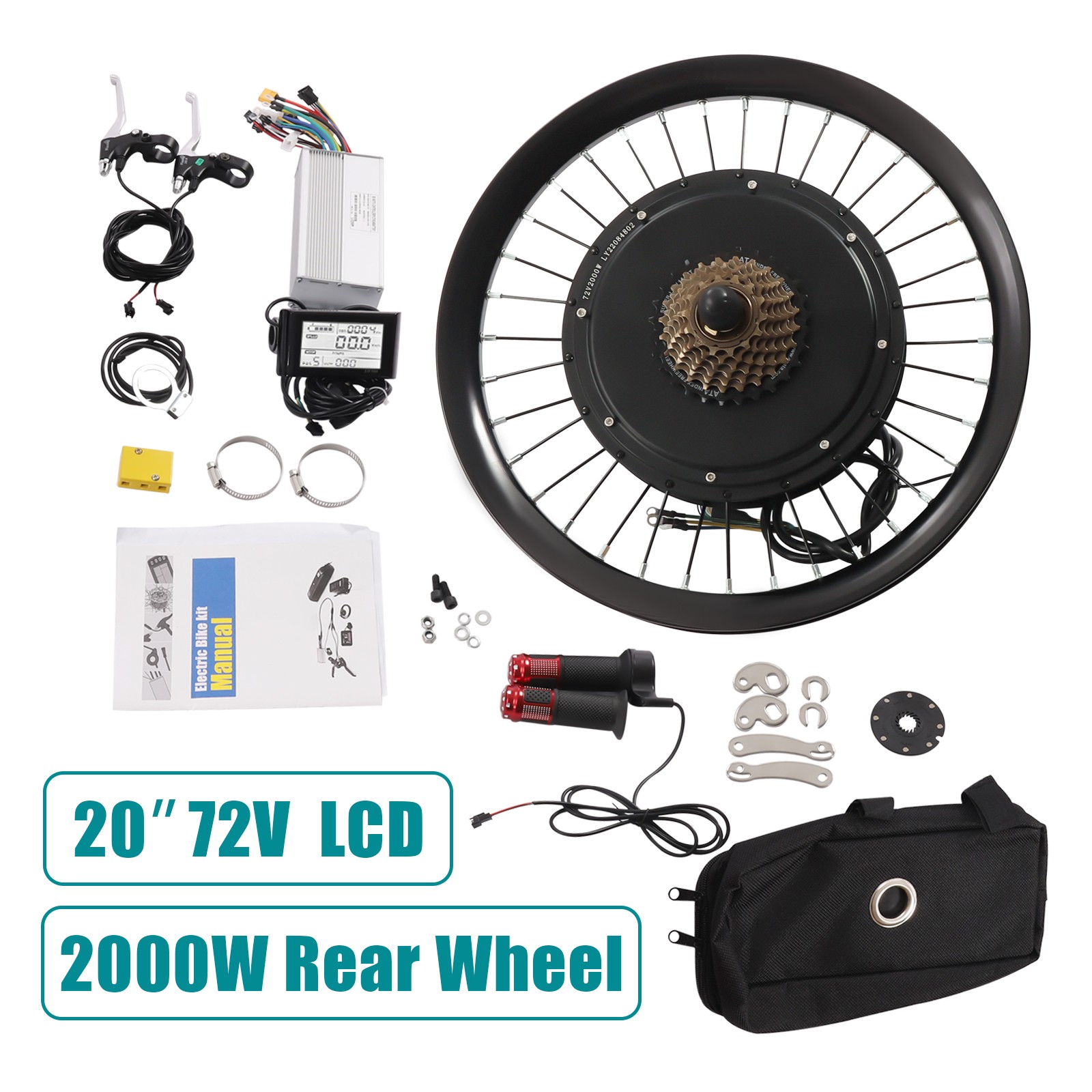 20 Inch Electric Bicycle Rear Wheel Hub Motor E-Bike Conversion Kit 560rpm 2000W