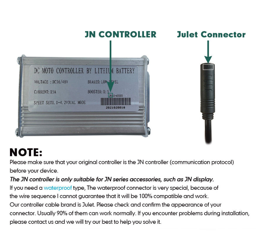 E-bike JN 36V/48V 15A 250W 9 PIN Square wave controller with light wire