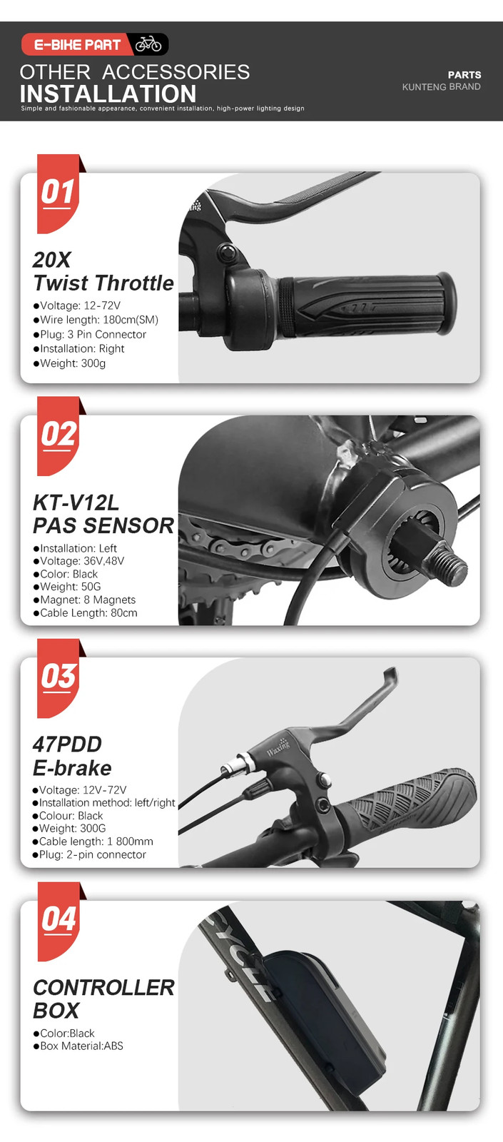 KT Ebike Brushless Controller LCD Display Panel Thumb Throttle E-Scooter 36V 48V