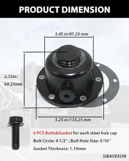 2 Pack Steer Axle Hub Caps, Black, 4.5 in, Replaces 343-4024 1612 1711 | Bolt