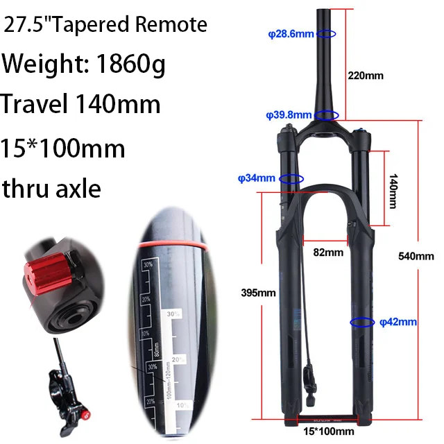 27.5/29inch Mountain Bike Thru Axle Rebound Adjustment Boost Suspension Air Fork