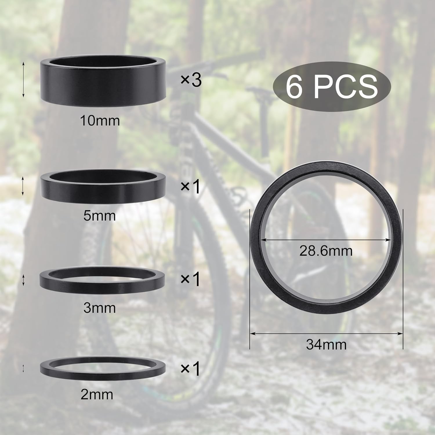 Quacc 6 PCS Headset Spacers 1 1/8″ Aluminum Alloy Bike Headset Spacers for MTB B