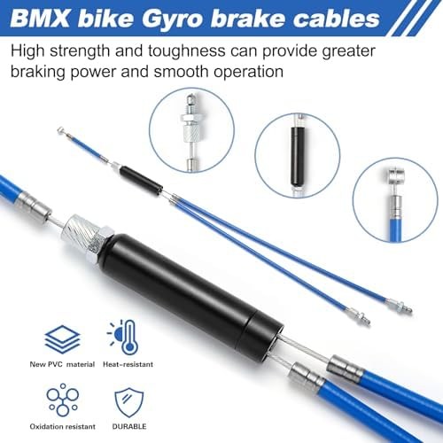 BMX Bike Gyro Brake Cables Kit – 1 Set Front + Rear (Upper + Lower) with Spinner
