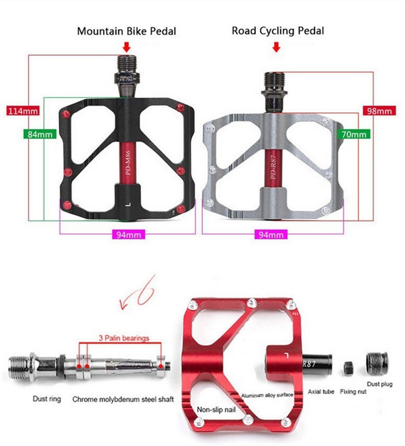 PROMEND 9/16 inch Aluminium Carbon Bicycle Pedal MTB Road Bike Pedal 3 Bearings
