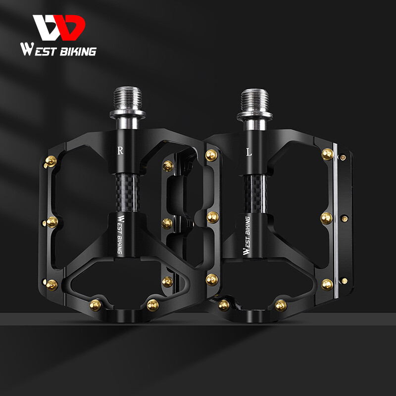 WEST BIKING Carbon Fiber Axle 3 Bearings MTB Road Bike Bicycle Flat Pedals 9/16″