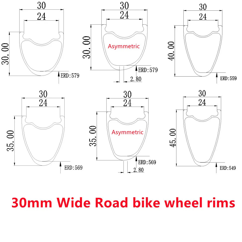 30mm Width Road Bike Carbon Wheel Rim 700C Tubeless UD 3K 12K Matte Glossy