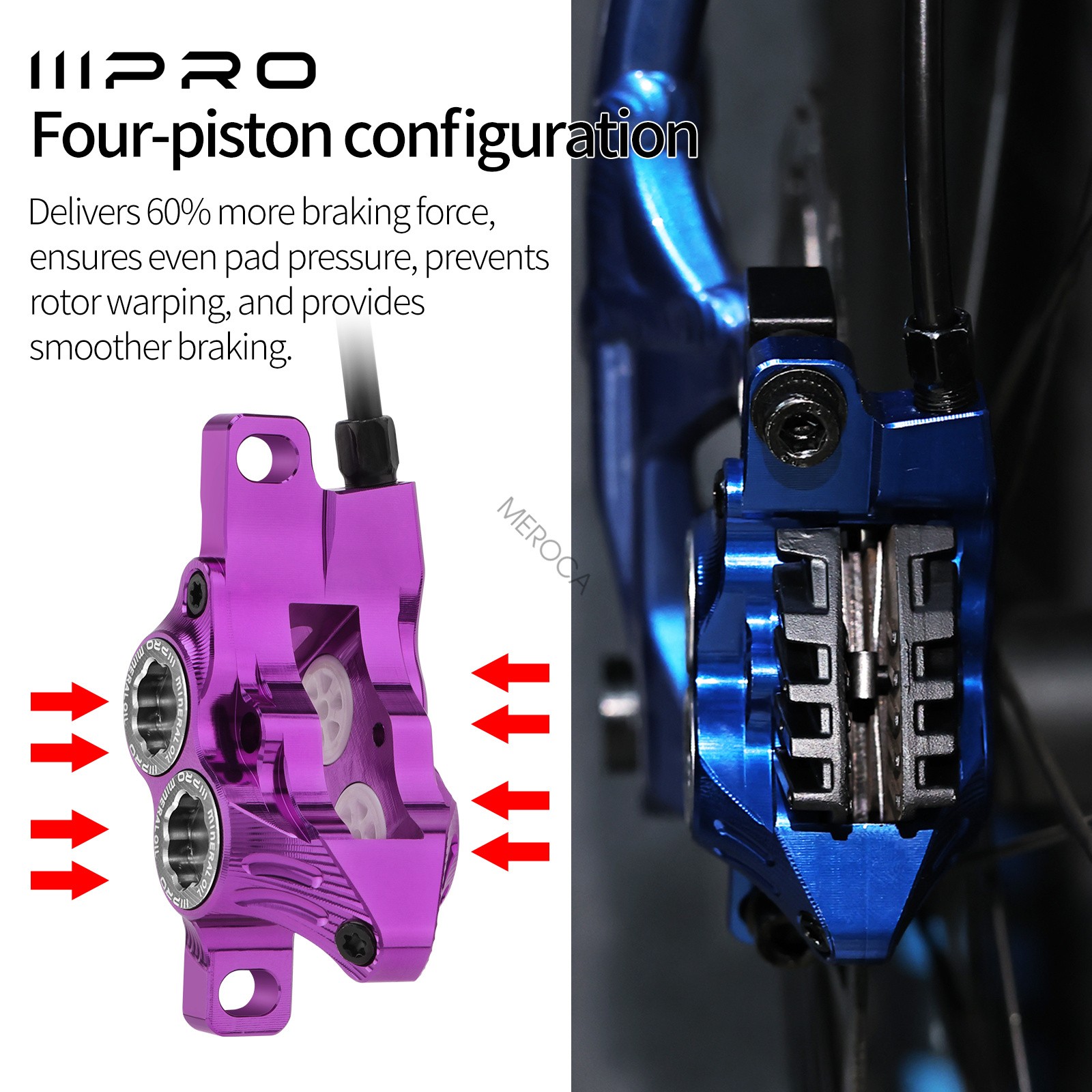 IIIPRO MTB Bike 4 Piston Hydraulic Disc Brake Lever Set Brake Caliper 800/1550mm