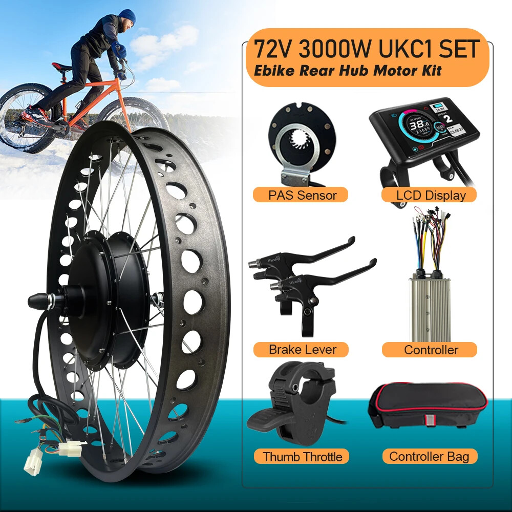 20 24 26in 72V 3000W Snow E-bike Kit 4.0 Fat Tire Brushless Rear Hub Motor Wheel