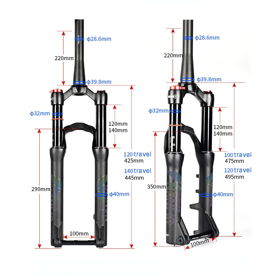 100/120/140mm Travel MTB Bike Forks 20 24in Alloy Shoulder Control Shock Fork