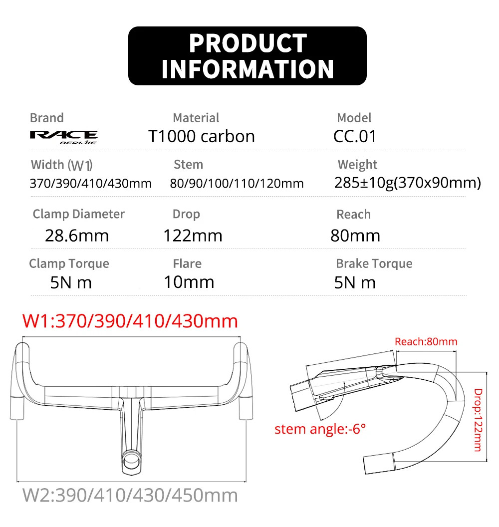 Carbon Full Internal Cable Routing Road Bicycle Integrated Handlebar 370-430mm