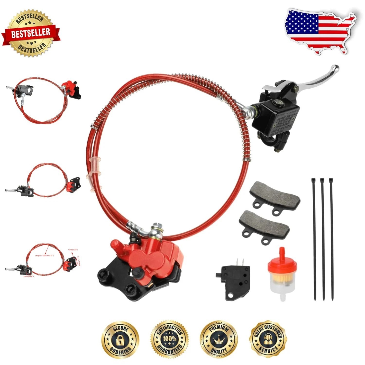 Durable Red Hydraulic Front Disc Brake Caliper Lever Line for 50-125cc Pit Bikes