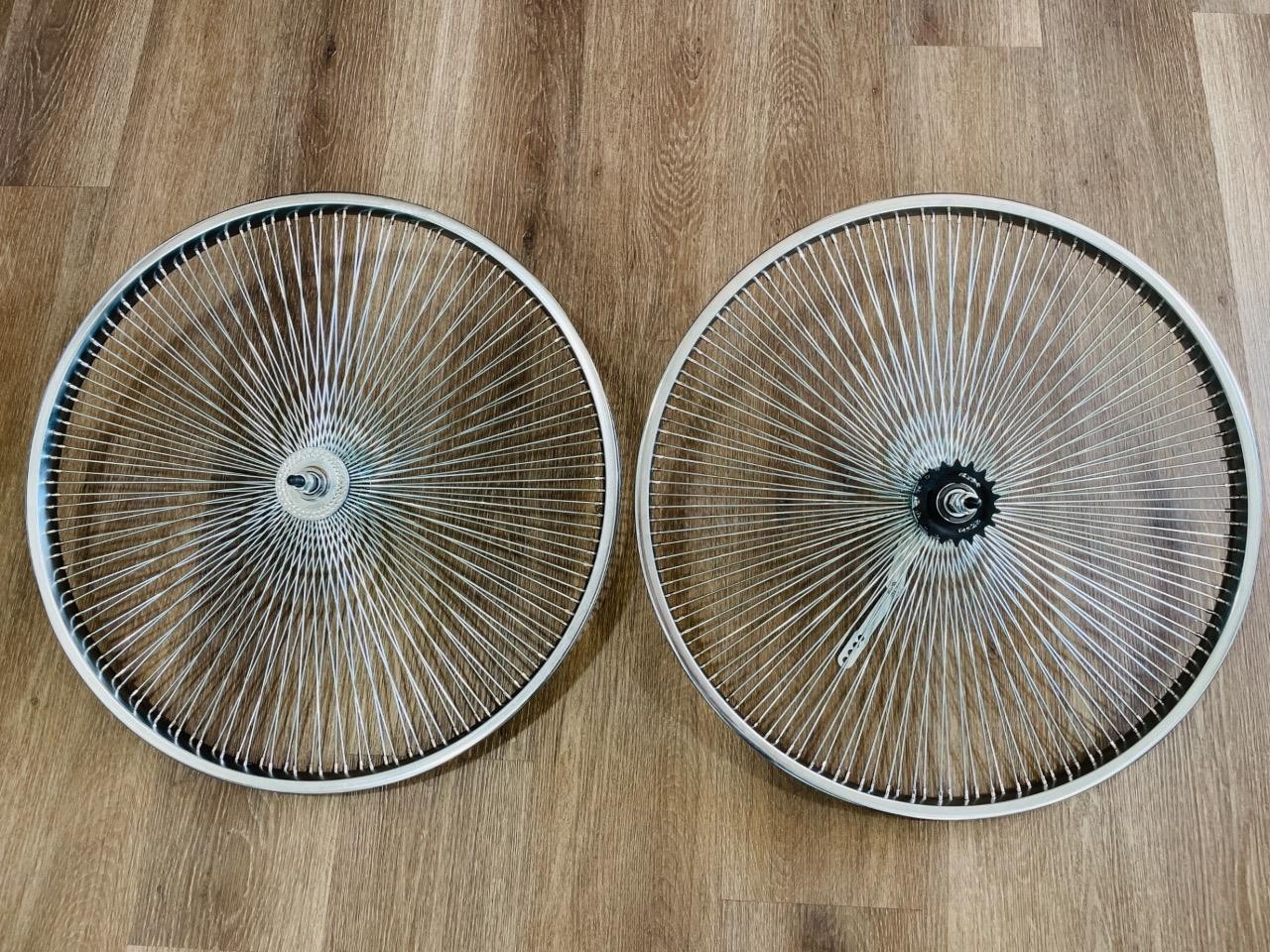Pair of 26″ Cruiser Lowrider Bicycle Dayton CHROME Wheels 144 Spoke Front & Rear