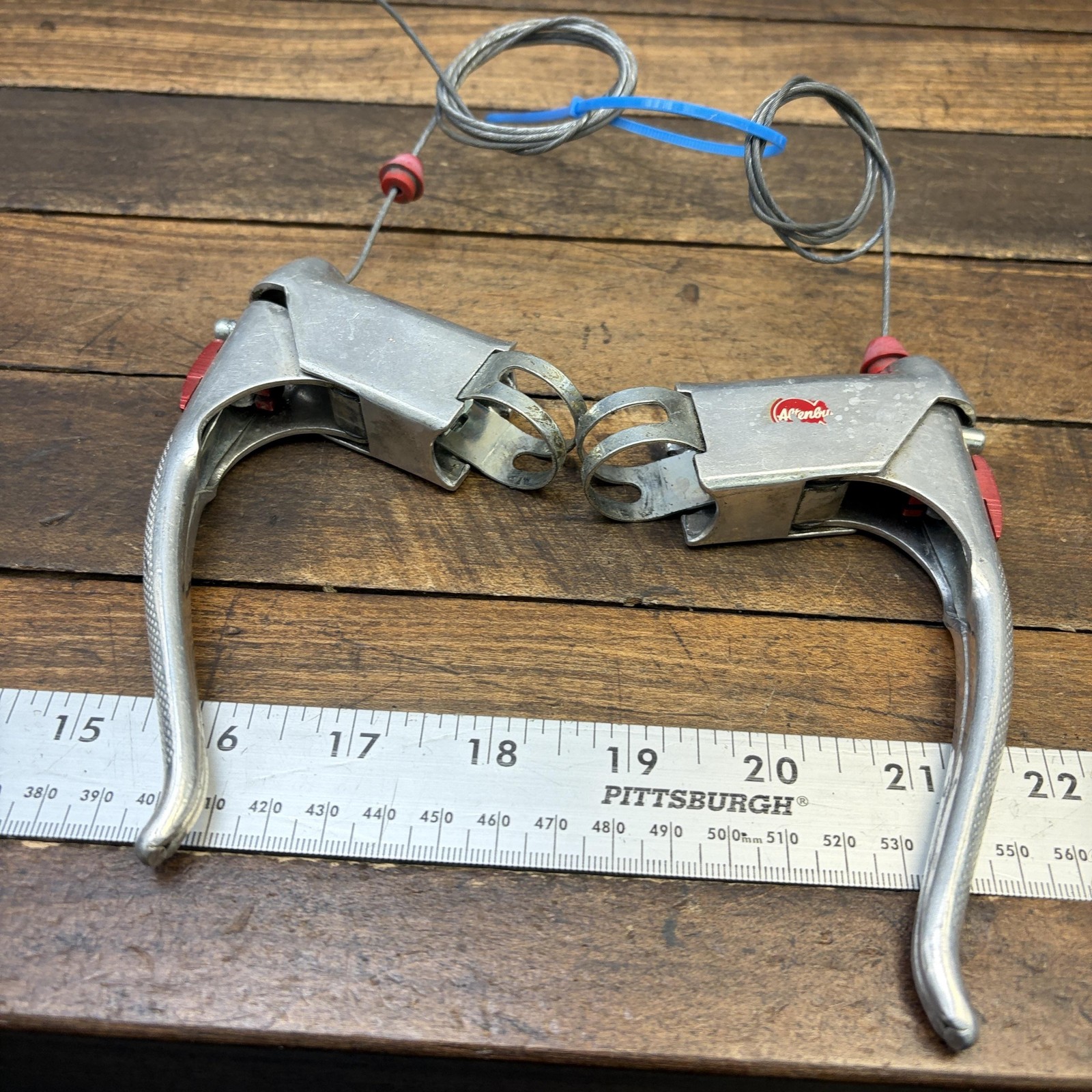 Vintage Altenburger Brake Levers Pair Drop Bar Road Bike Red Silver 4-Finger