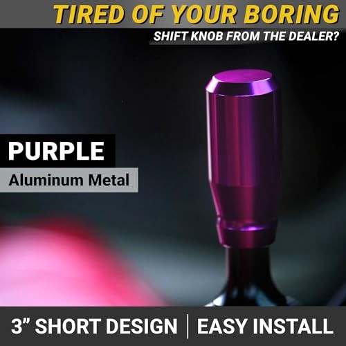 Premium Metallic Shift Knob – 4 Metal Threaded Adapters, Purple Short Cylinder