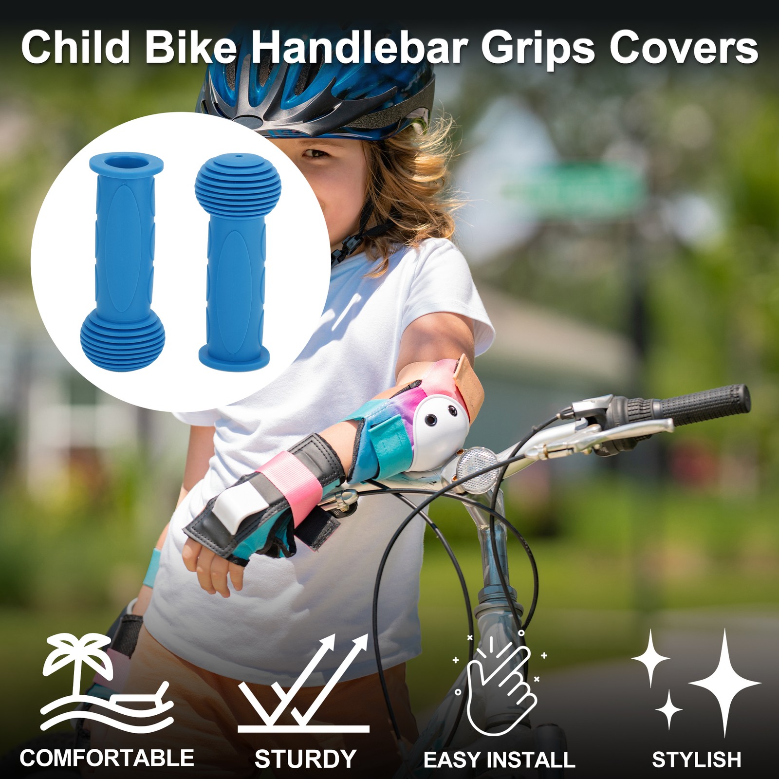1 Pair Bike Handlebar Grips Cover 110mm Soft MTB End Grips Protector Blue