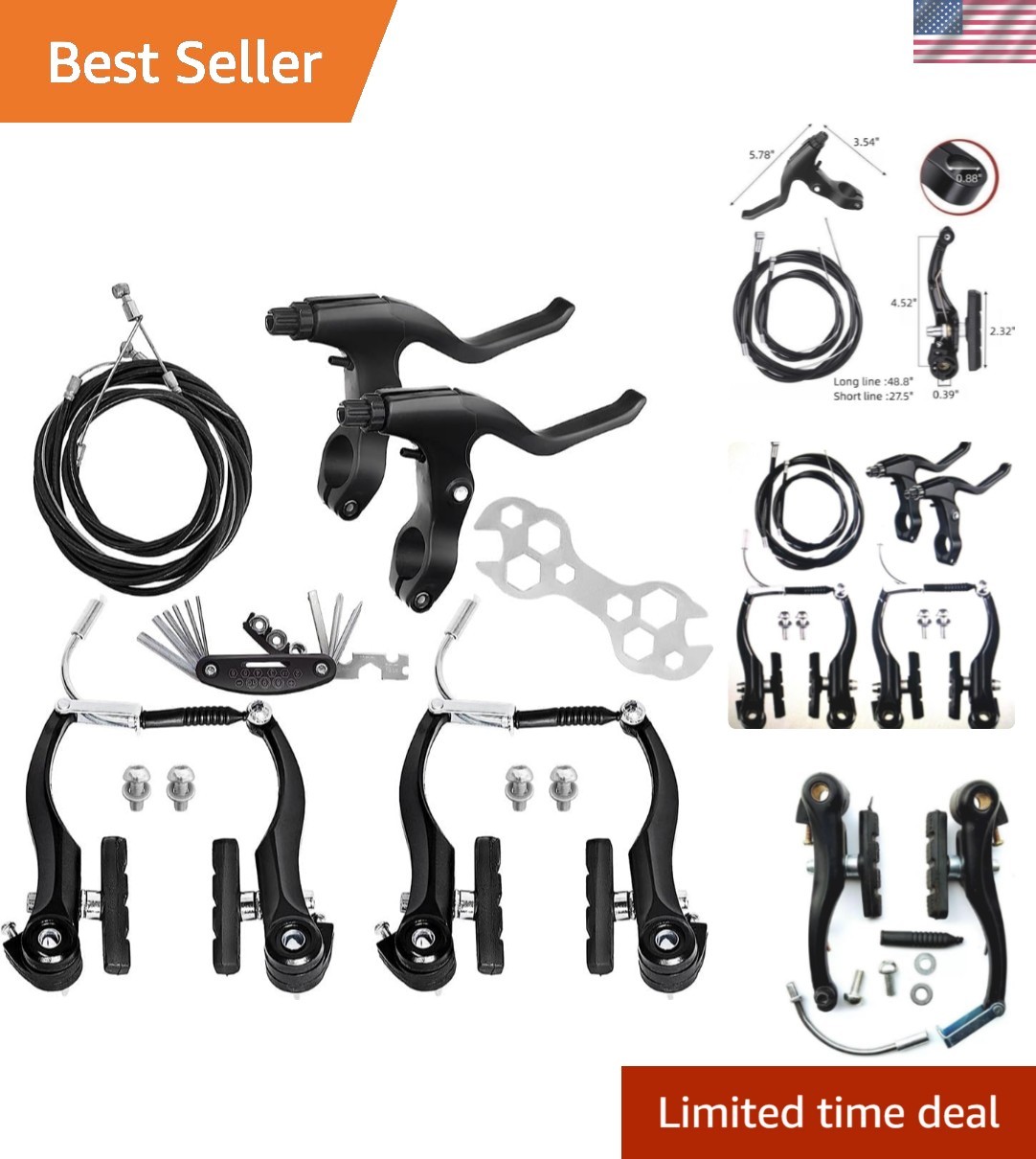 Modern V-Type Bike Brake Set – Full Kit with Calipers & Adjustable Brake Lines