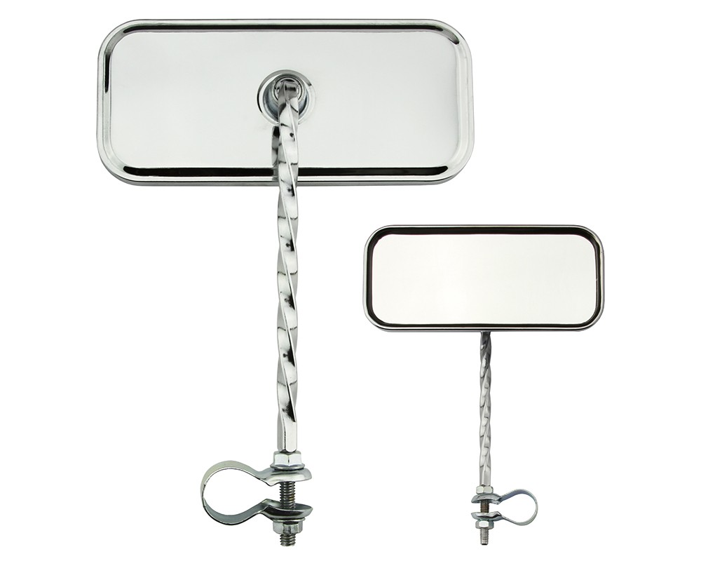 Bike Two Rectangle Square Twisted Mirror All Chrome.