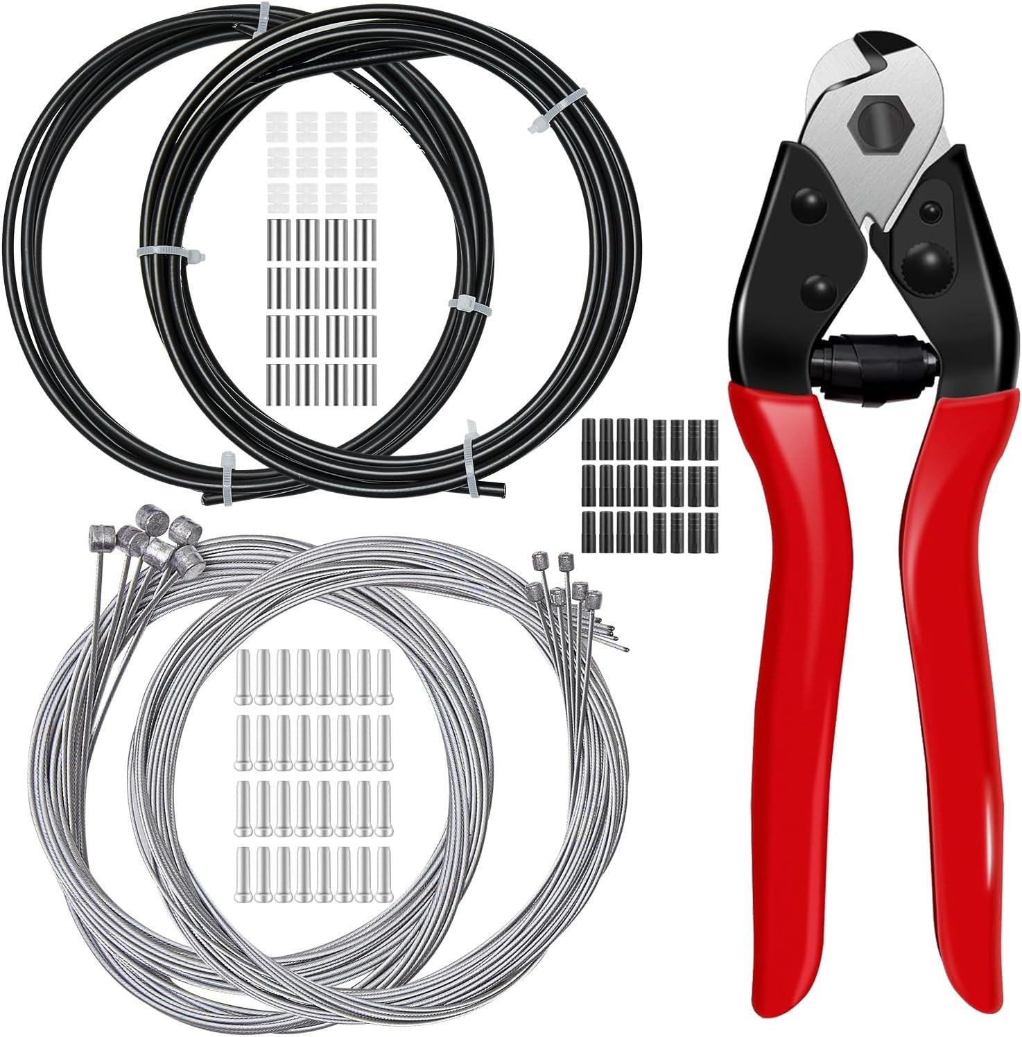 103Pcs Bike Brake Cable Kit with Staiess Steel Bike Cable Cutter,Brake Cable and