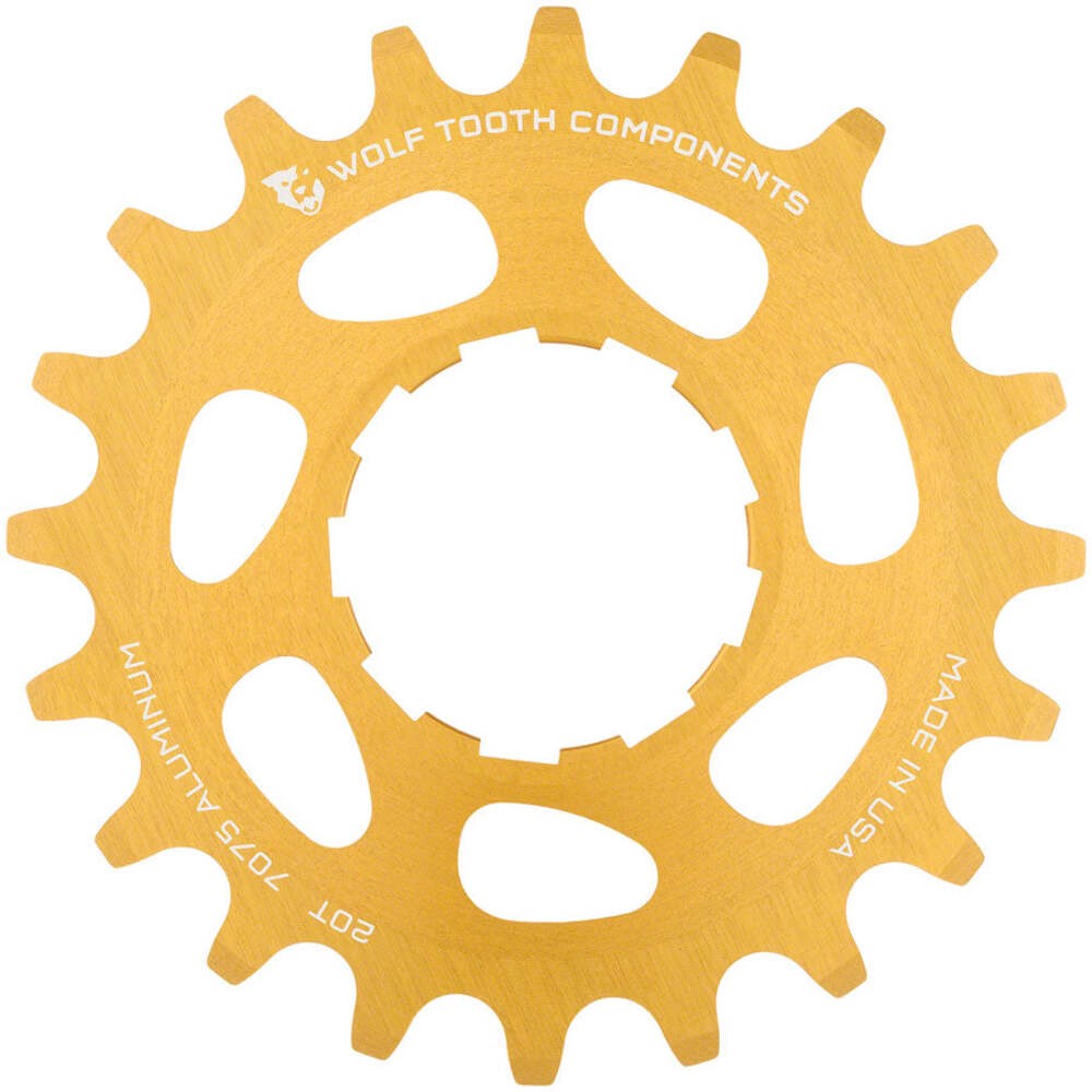 Wolf Tooth Single Speed Aluminum Cog – 20t Compatible with 3/32″ Chains Gold