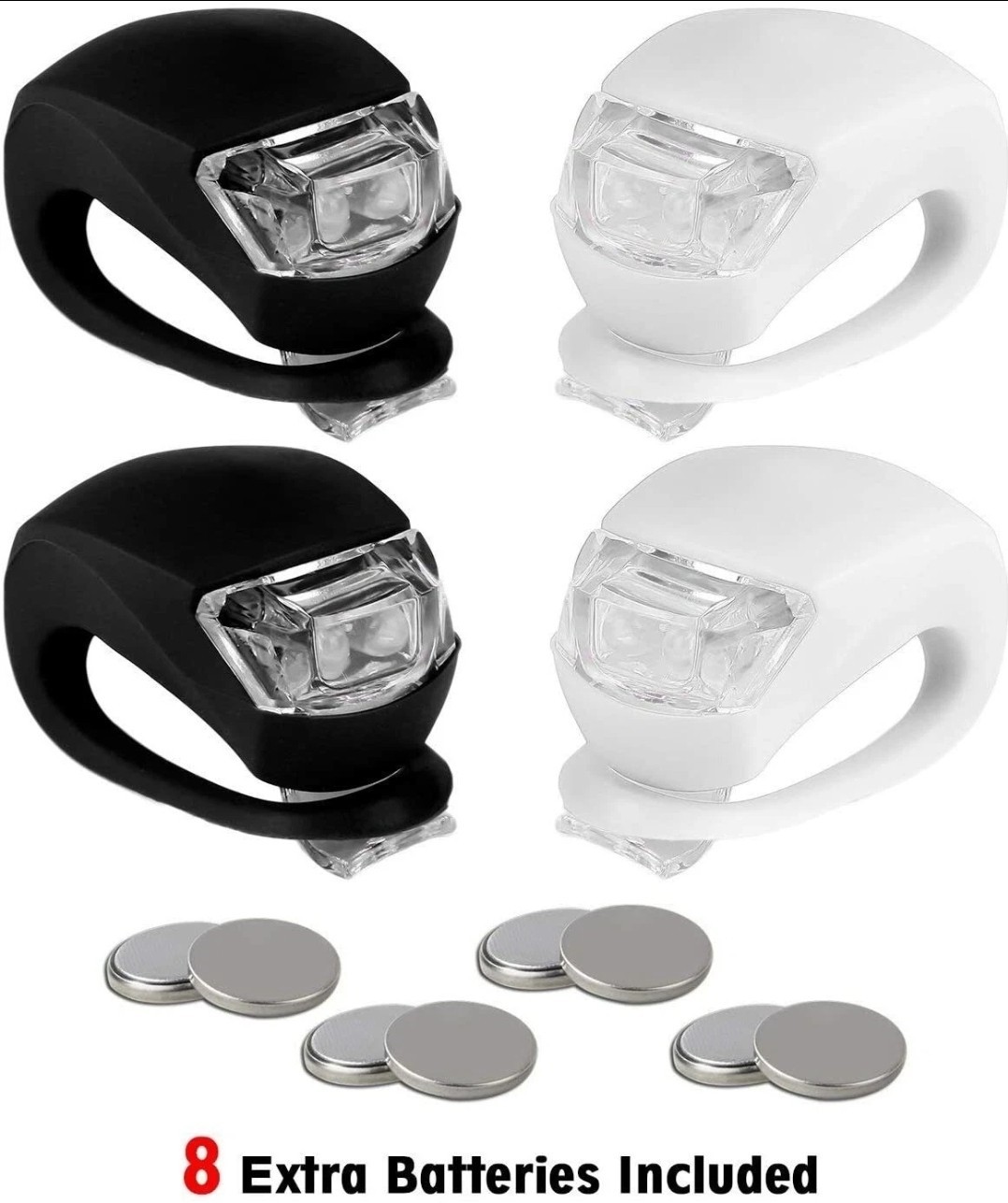 REFUN Bicycle Light Front Rear Silicone LED Bike Light 4Pack White Black NEW