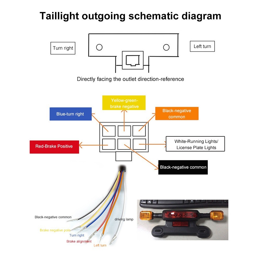 Electric Bicycle Taillight Assembly in Black and Yellow with 12V Support