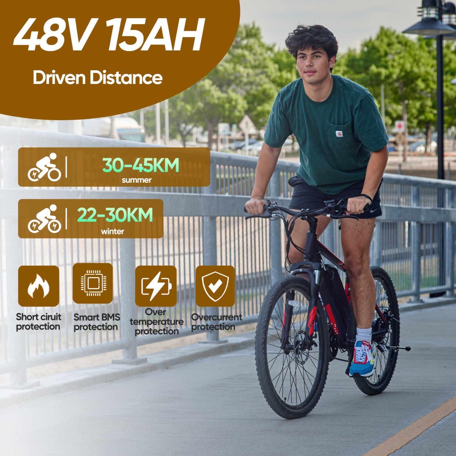 Ebike 5PIN Hailong Lithium Battery BMS 48V 15Ah for Electric Bike ≤1500W Motors