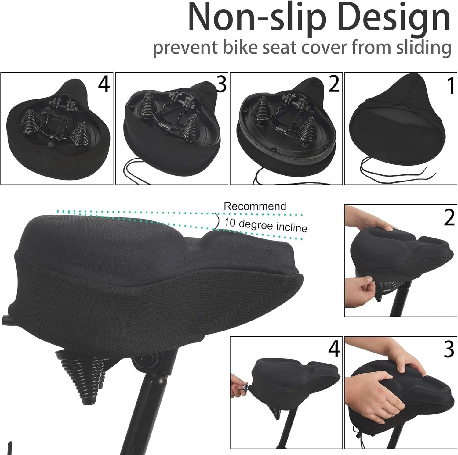 Comfort Bike Seat Cushion Soft Gel Extra Wide Big Bum Bicycle Saddle Pad Sporty