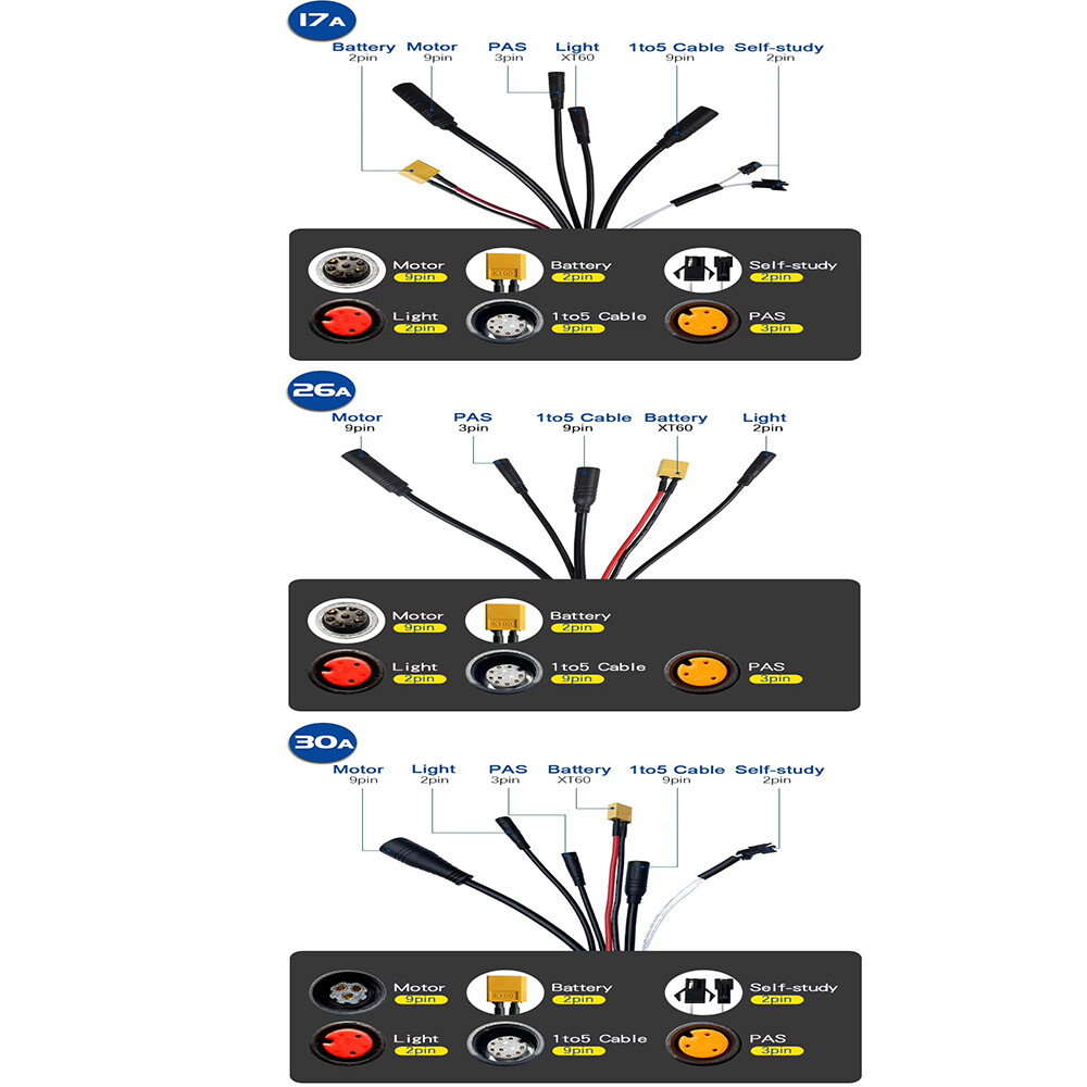 E-bike 17A 26A 30A 3-Mode Sine Wave Controller 36V 48V 250W-1000W w/ Display Set