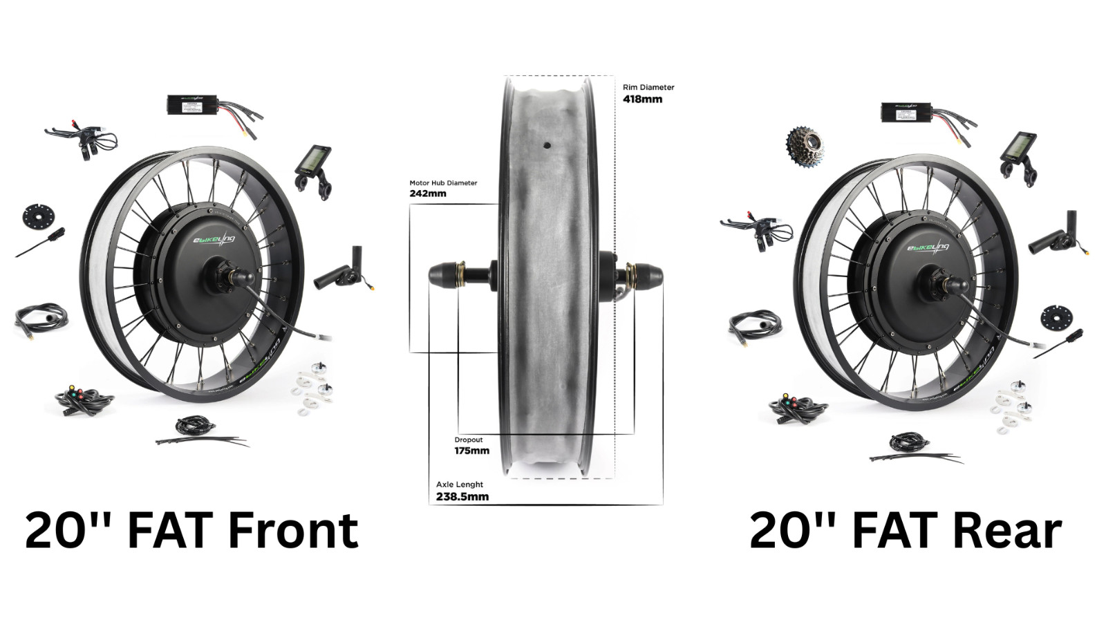 eBikeling 48V 1200W Direct-Drive Front/Rear E-bike Conversion Kit with Battery