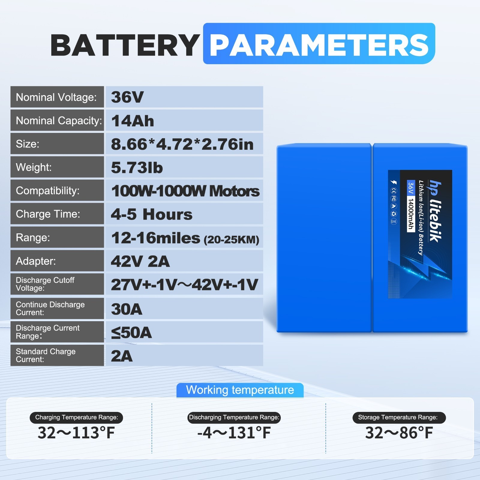 36V eBike Lithium Battery 36V 14Ah For Electric Bicycle 100W-1000W Motor 30A BMS
