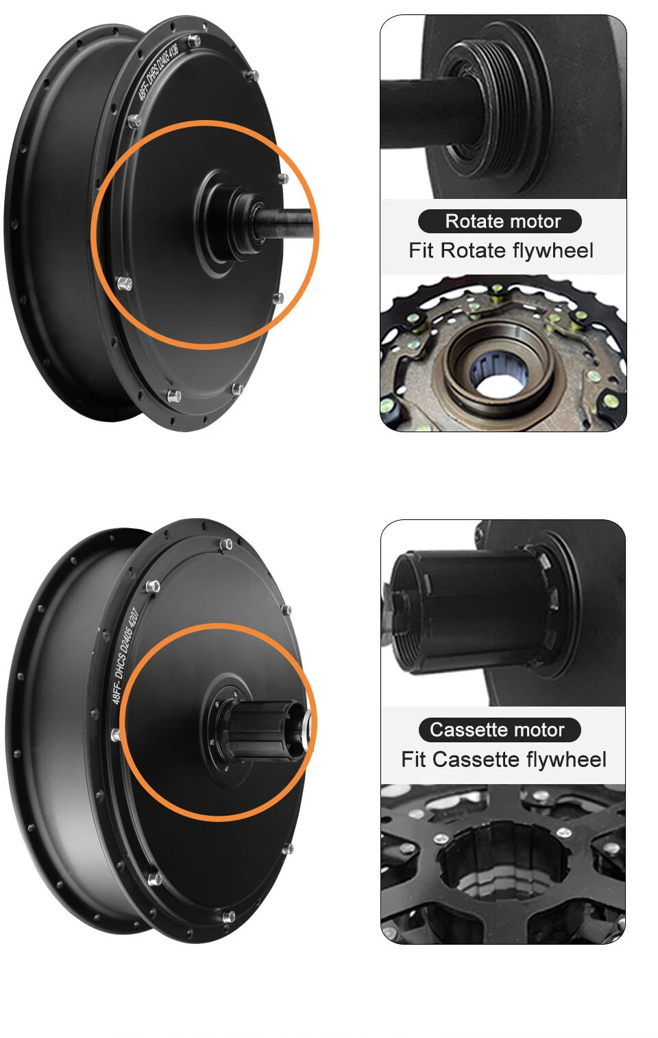 Snow E-bike Motor 48V 2000W 4.0 Tyre Rear Rotate Wheel Hub Motor Dropout 190mm