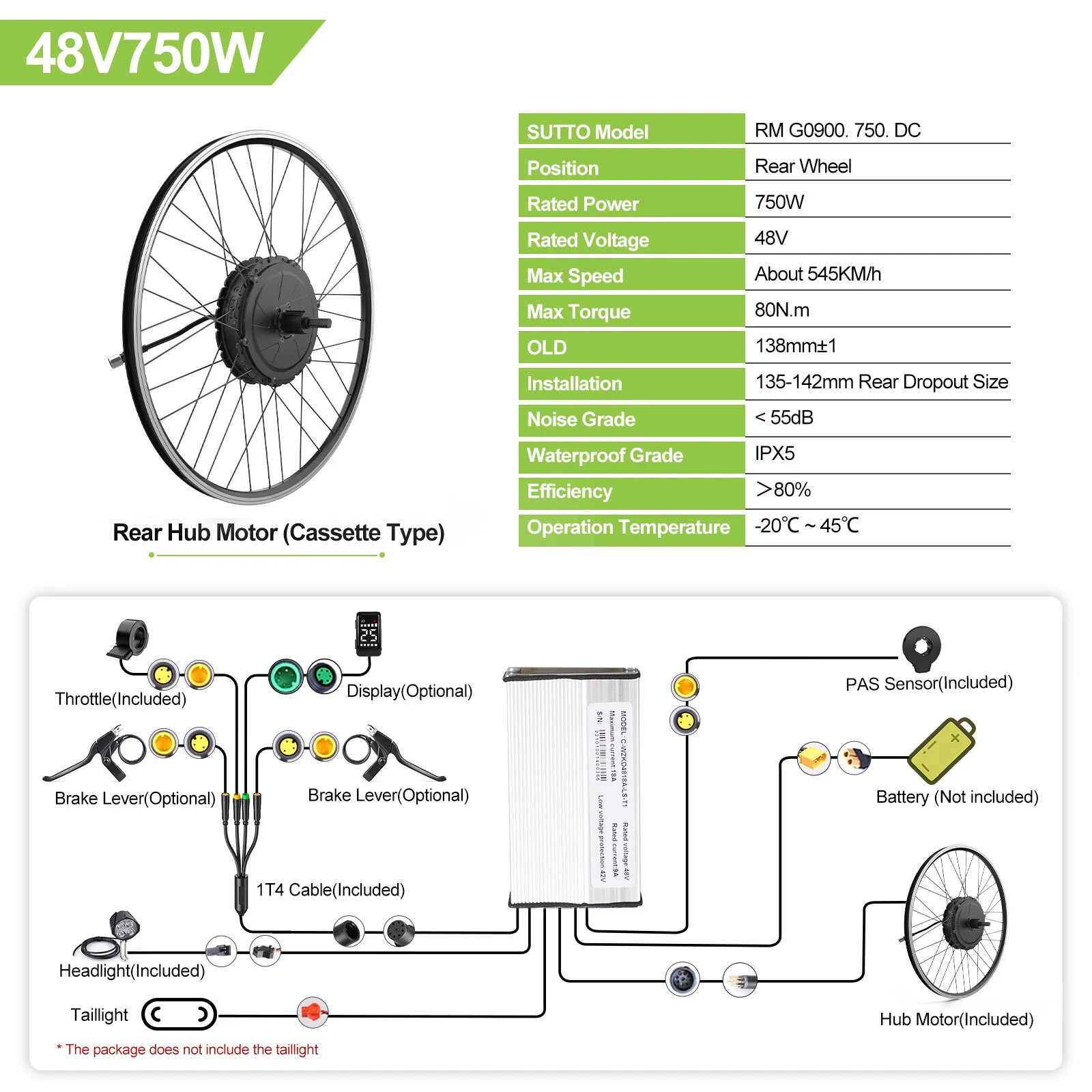 48V 750W Rear Wheel Drive Hub Motor for Electric Bike Conversion Kit 135-142mm