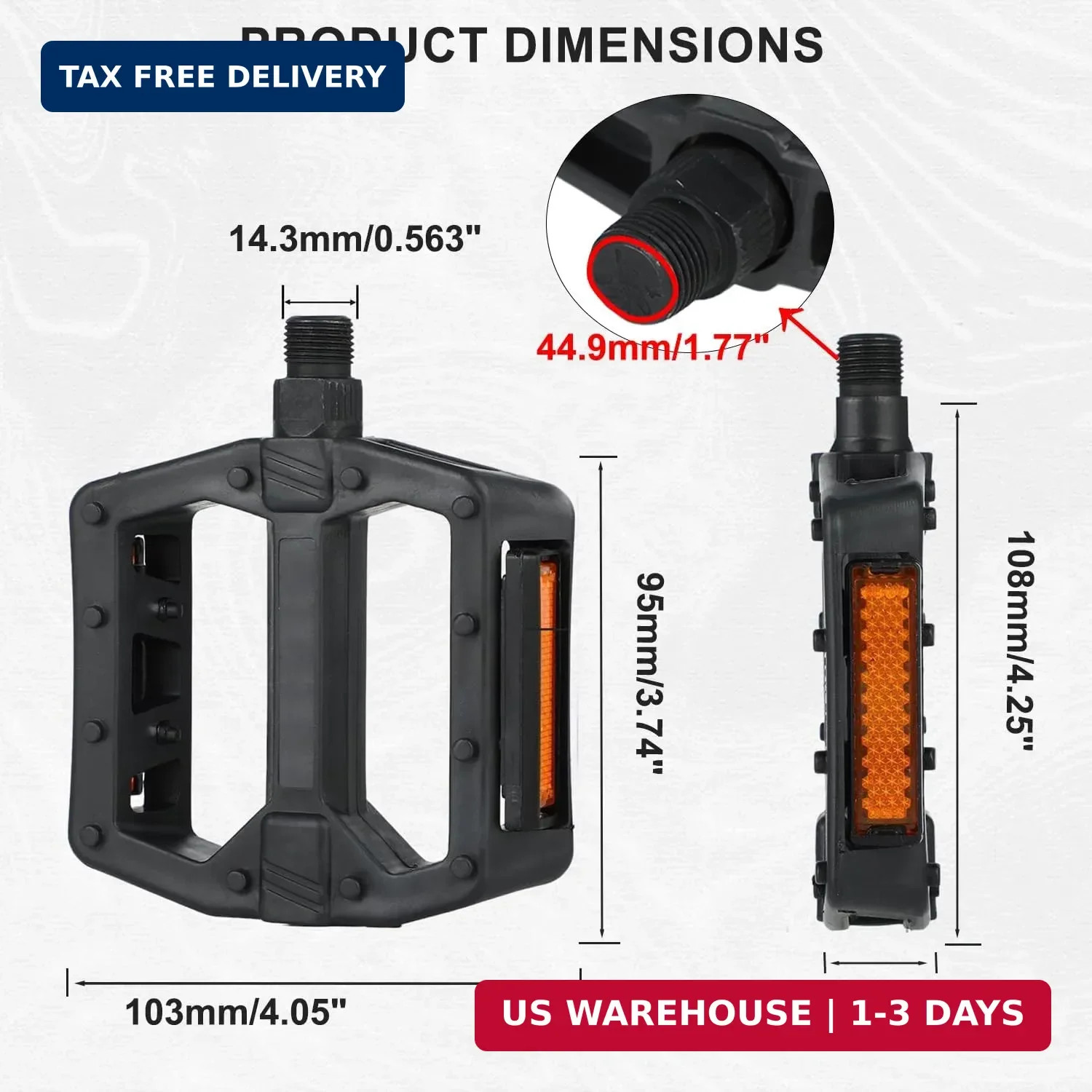 Universal Bike Pedals 9/16″ Nylon Lightweight Non-Slip Bicycle Platform Pedals,