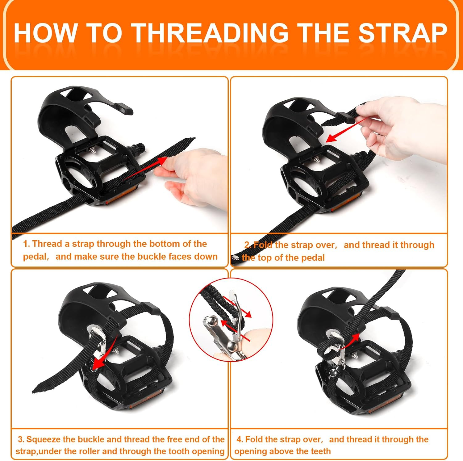 Bike Pedals with Toe Cages and Straps – Bicycle Toe Clips Cage Compatible with R