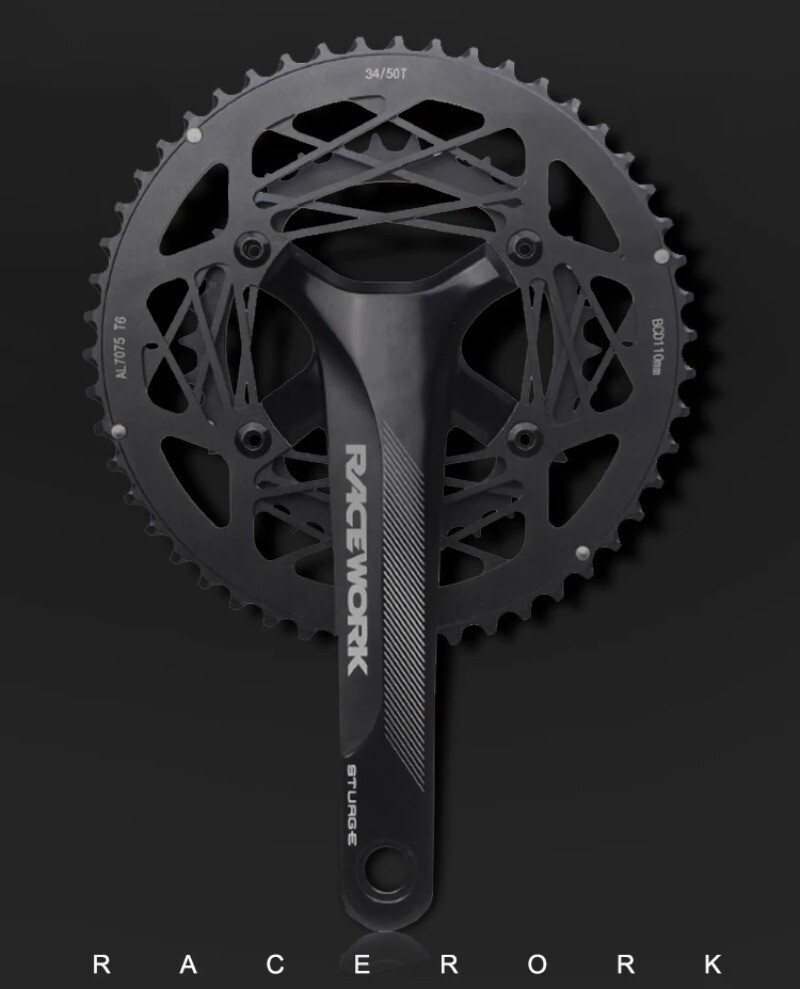 Road Bike Crankset 170MM Hollowtech Crank Arms with Double Round Chainrings BB