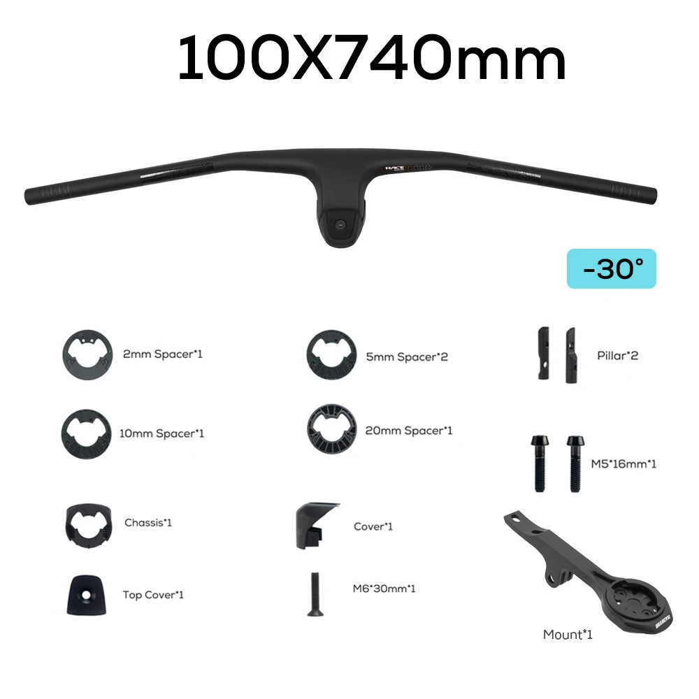 -30 Degree Full Carbon MTB Integrated Cockpit Internal Cable Bicycle Handlebar