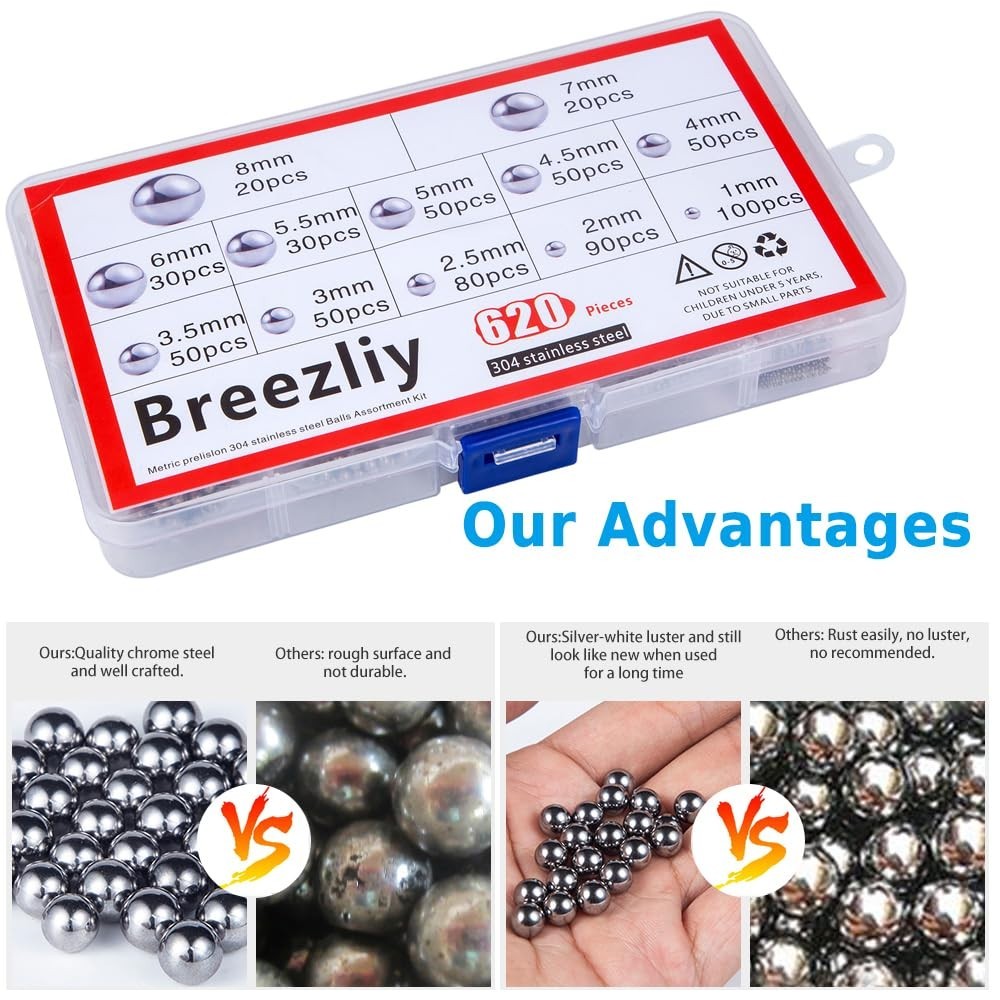 Versatile 620PC Precision Bearing Ball Kit – 1-8mm Stainless Steel Balls