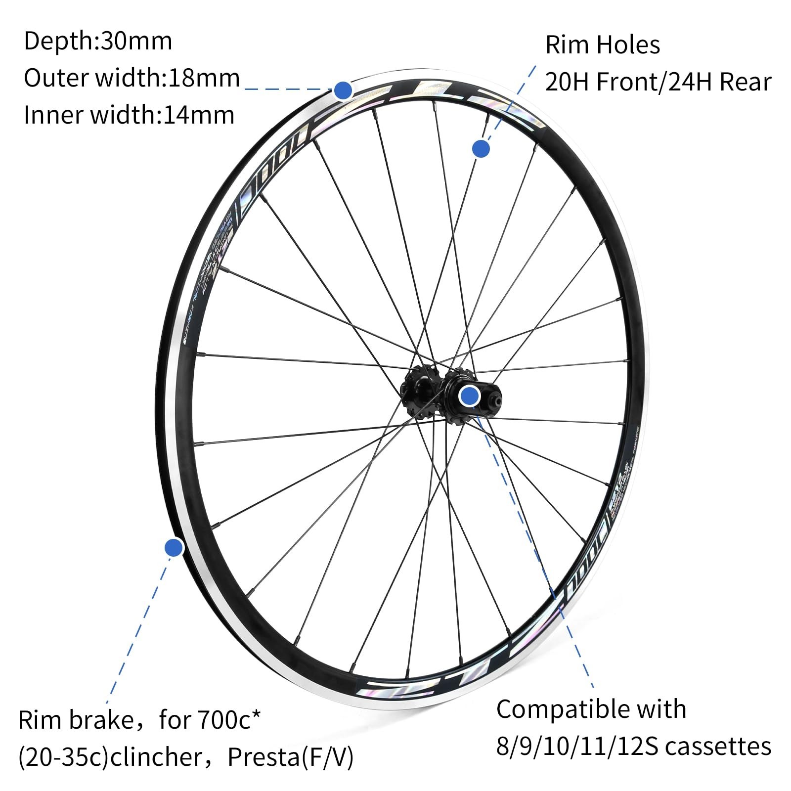 ZTZ 700C Road Bike Wheelset, Ultralight Aluminum Alloy 30mm Road Bike Wheel, …