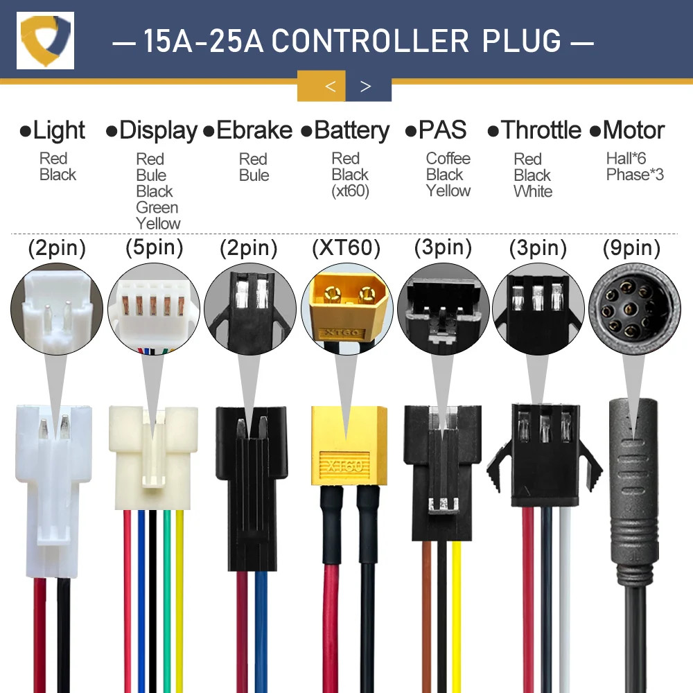 Electric Bike Controller 15A 17A 22A 25A 30A 35A 50A Square Sine Wave Controller