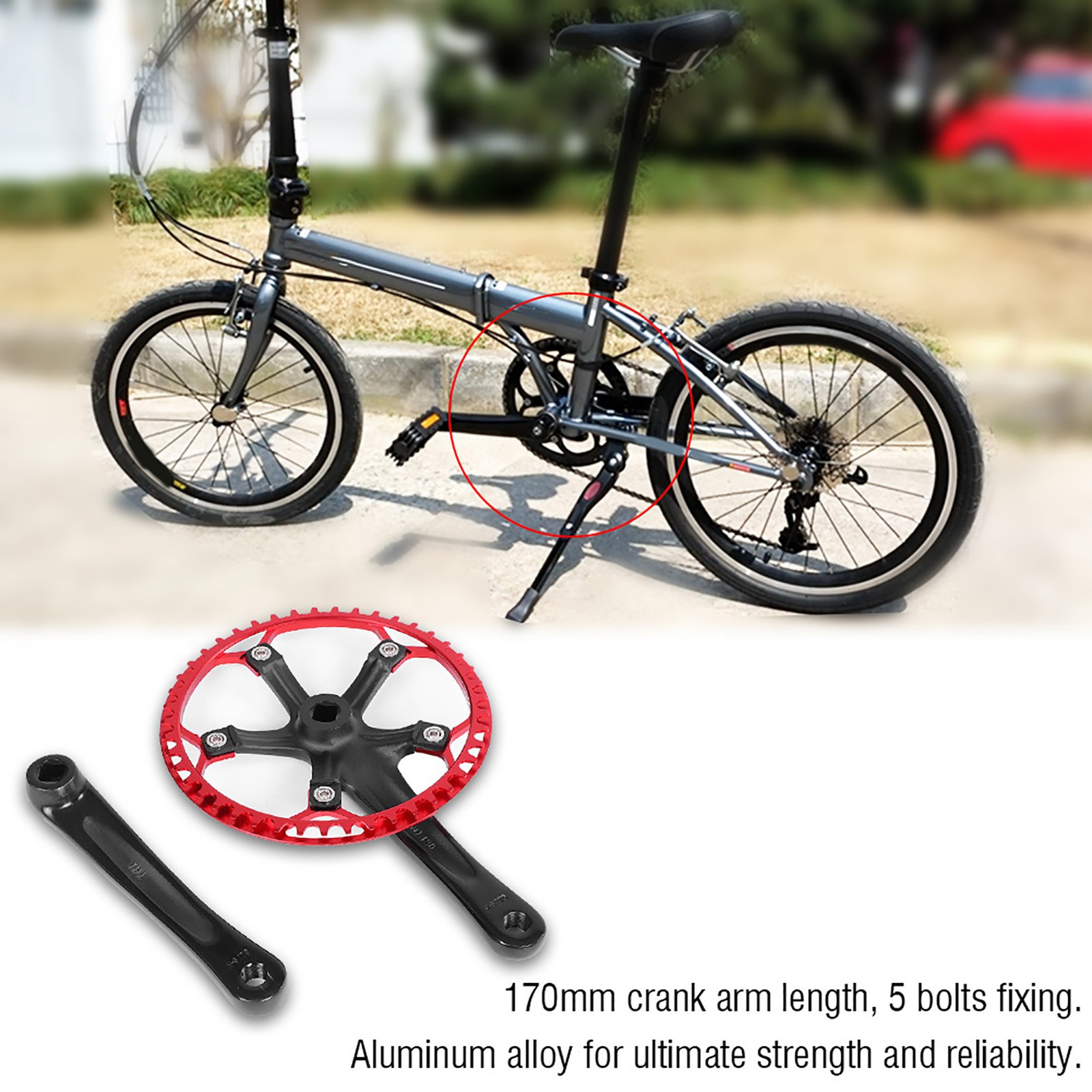 Meijun Bike Crankset 170mm Bicycle Chainwheel Chain Set 45T 47T (black Red
