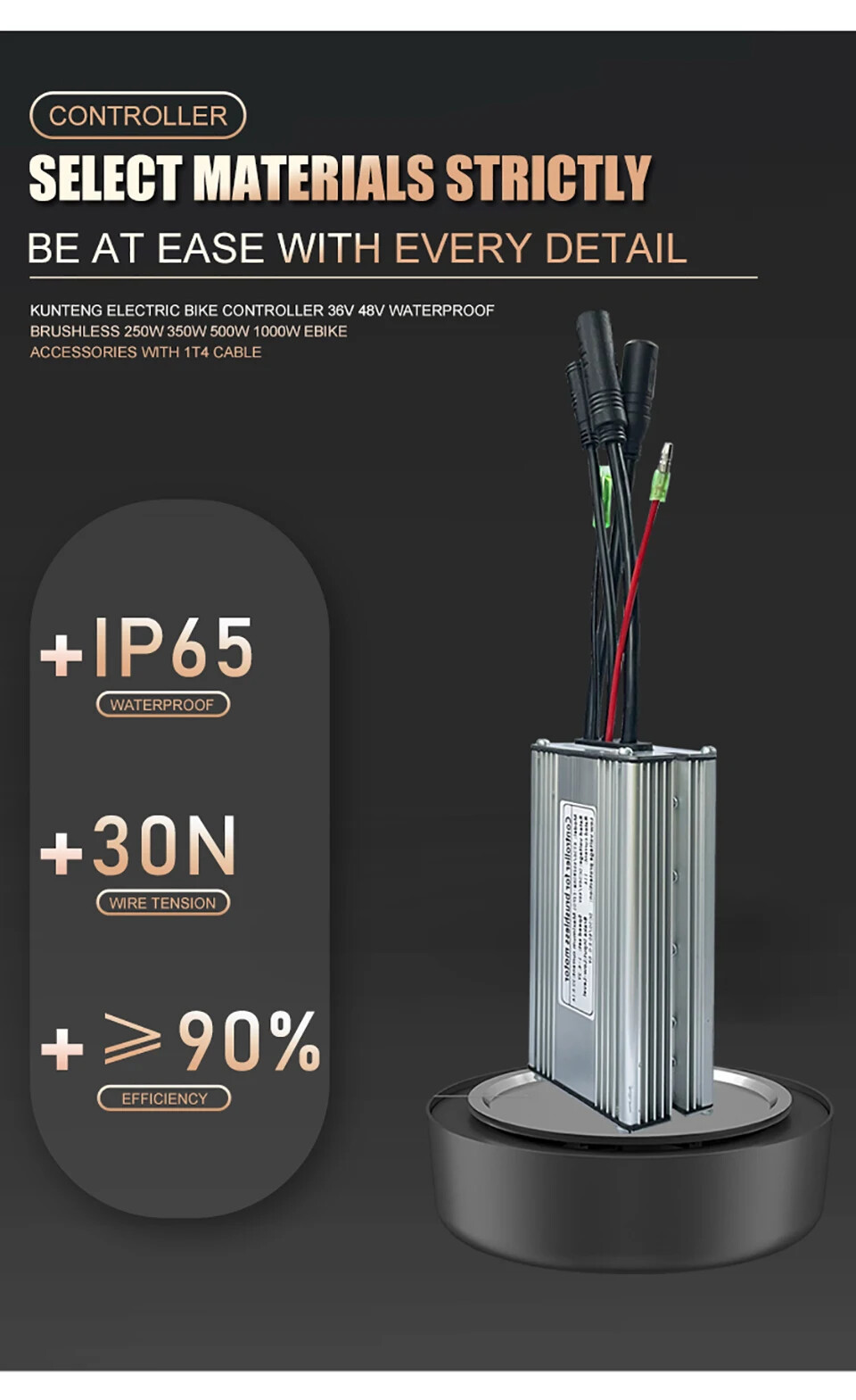 E-bike Controller 36V 48V 15-30A Waterproof Brushless 250W-1000W Hub Motor