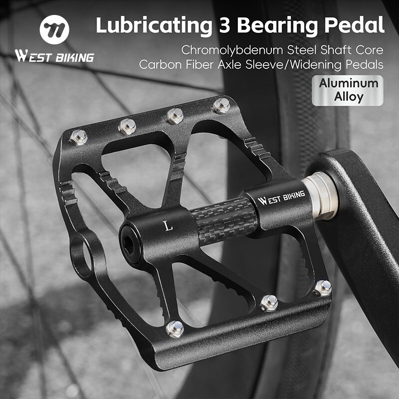 WEST BIKING Bicycle Pedals Carbon Fiber Axle Bike Pedals 3 Bearing 9/16 in Black