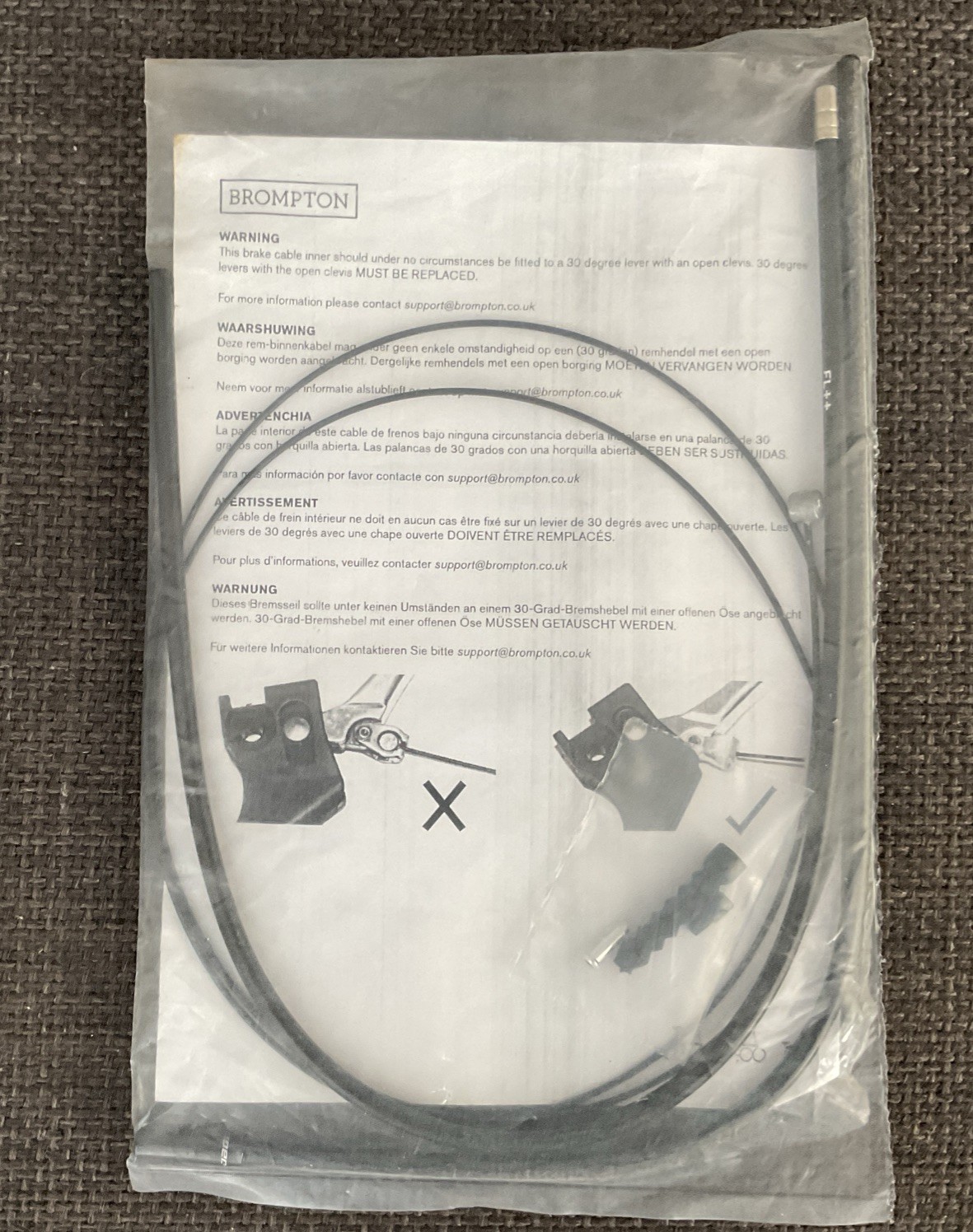 Brompton Front Brake Cable Set For M Type Std RH Lever, Free Mainland Shipping