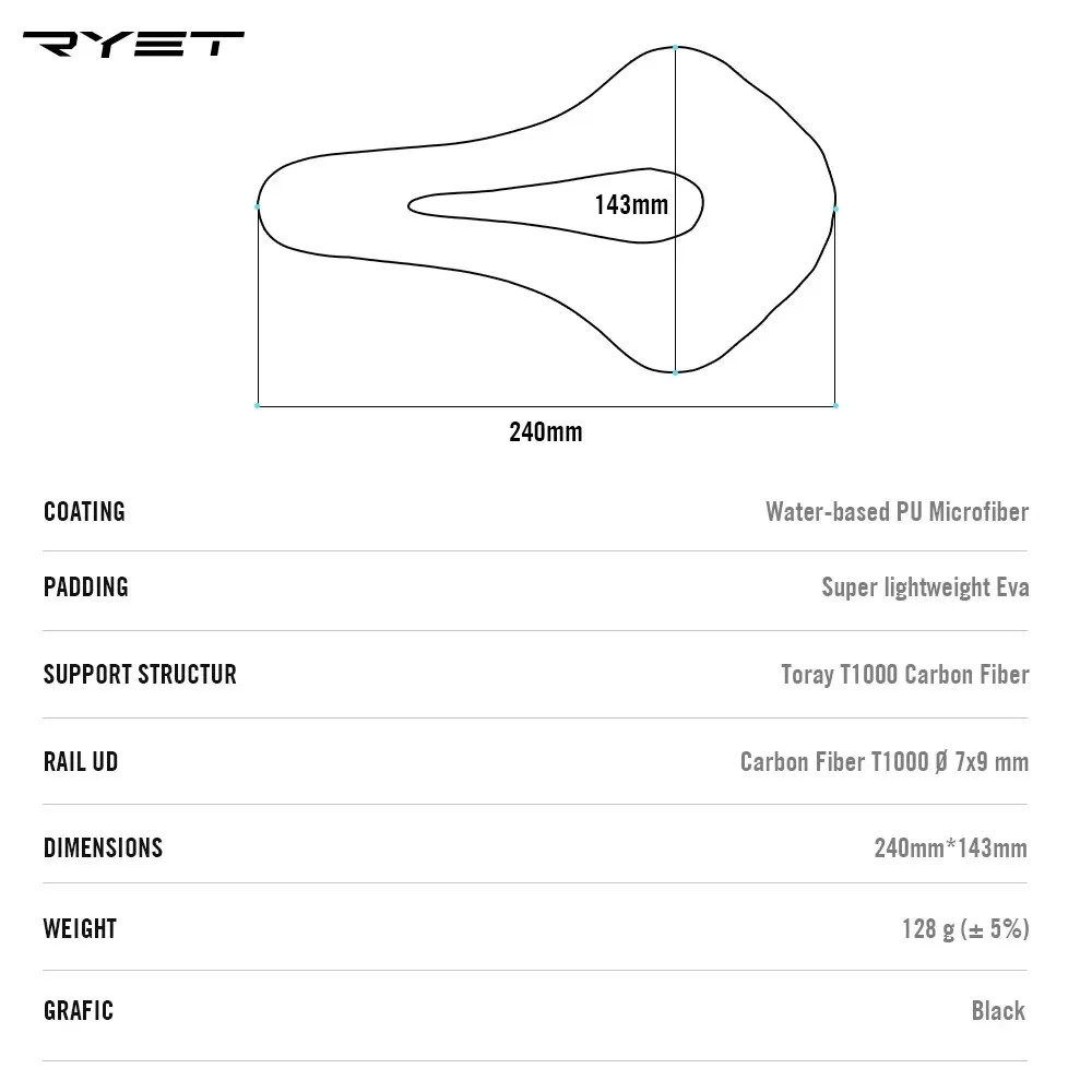 RYET Carbon Fiber Bike Saddle Ultralight Leather Road MTB Racing Seat 112g