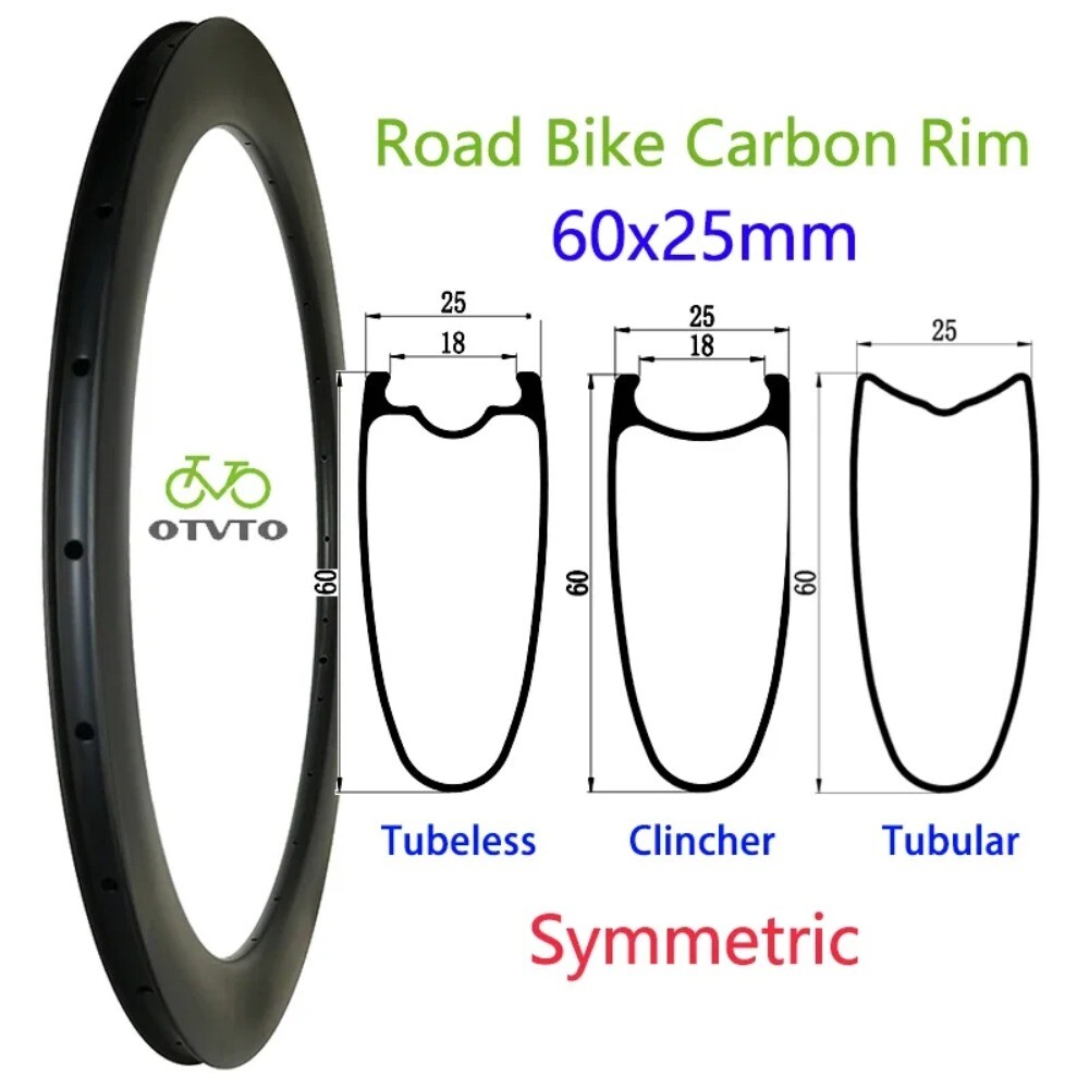 1 Pcs 700C Carbon Bike Rim 60mm Depth 25mm Wide Tubeless Clincher Tubular