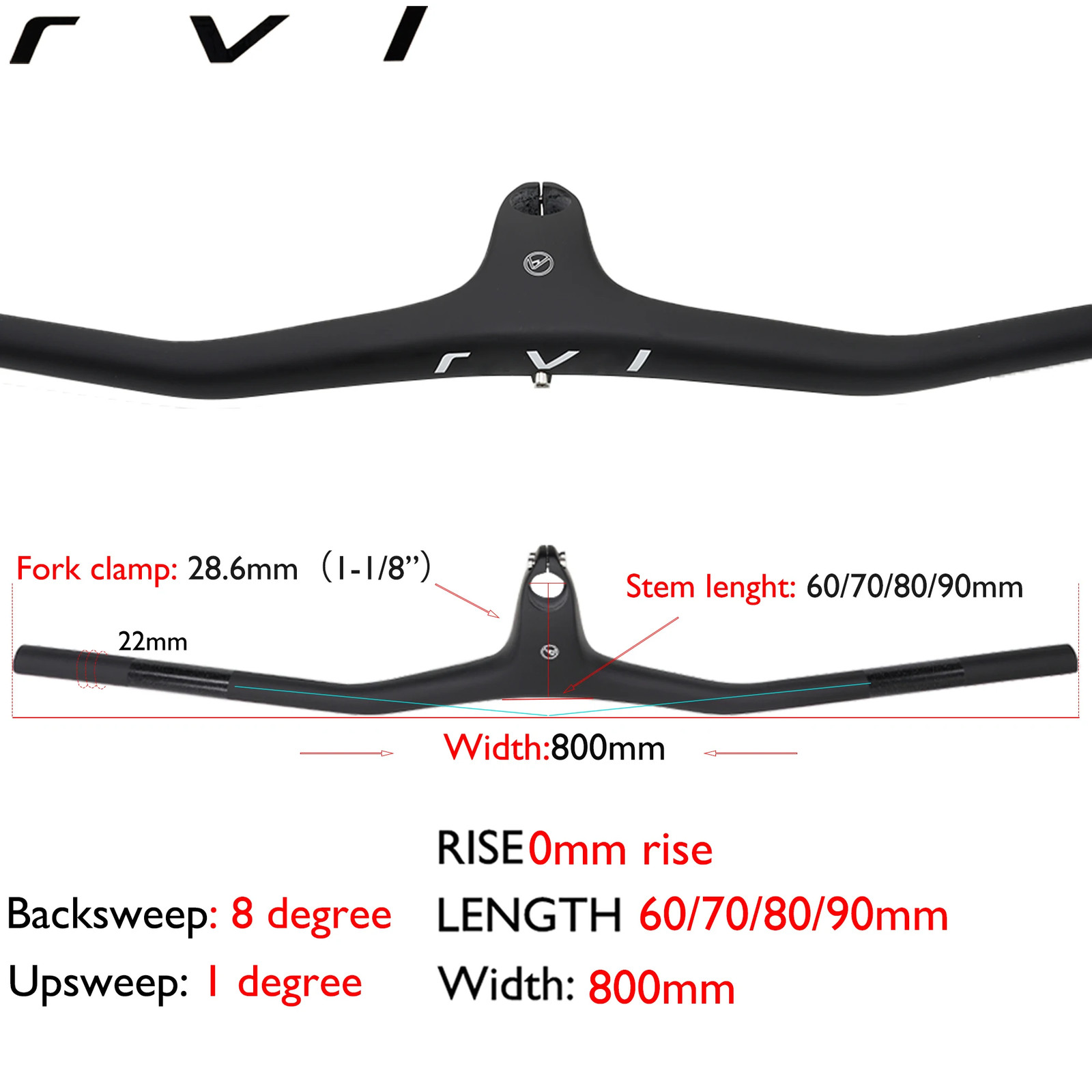 MTB Integrated 740mm Handlebar 28.6mm 1/8 Degrees Carbon Flat Riser Handlebar
