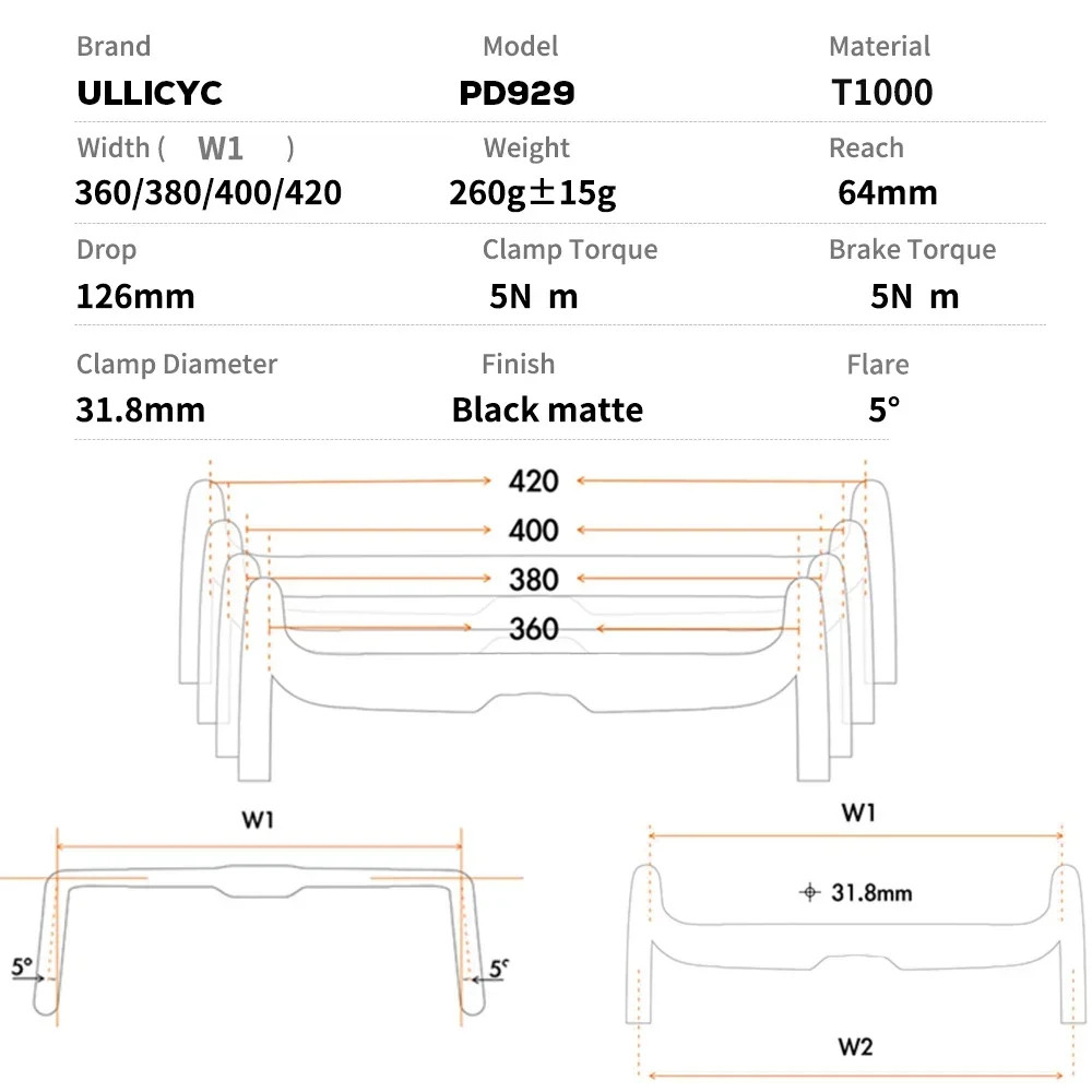 Road Bicycle Handlebar Carbon 360mm/380mm/400mm/420mm Fully Internal Routing