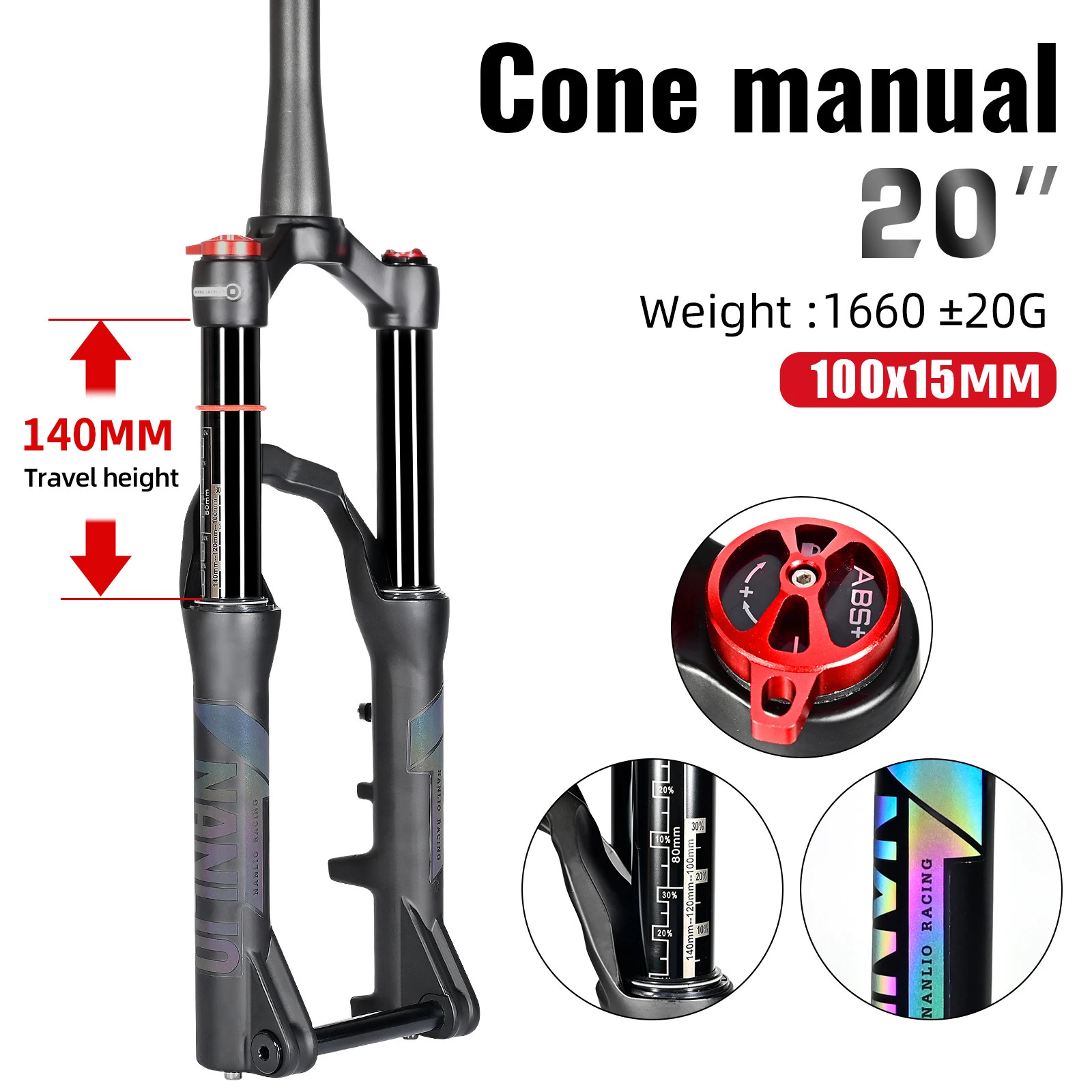 Youth Kids’ Mountain Bike Suspension Fork 20 24er 100-140mm Travel Oil Gas Fork
